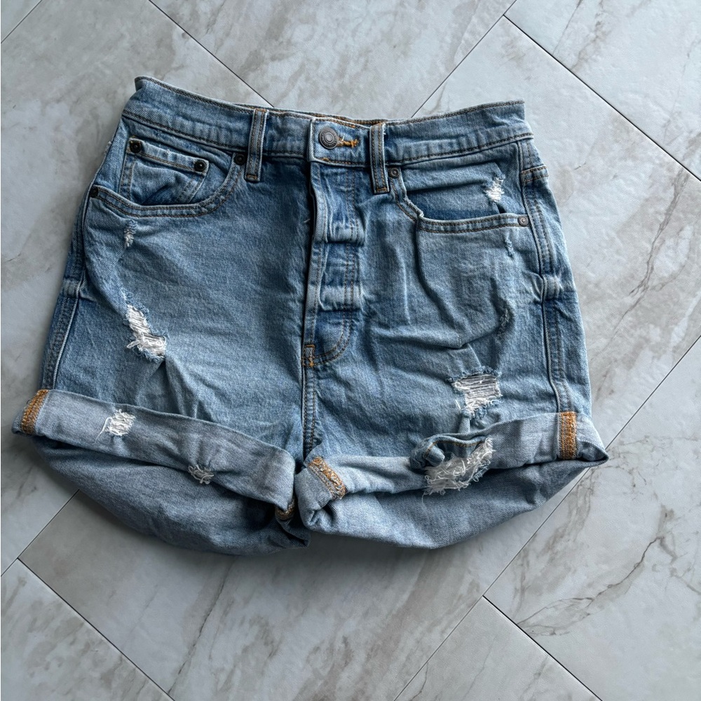 Eunina Blue Distressed Jean Shorts High-Waisted